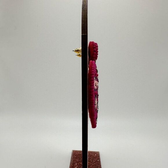 Pink Cheetah Heart Print Seed Bead Handmade Dangle Boutique Earrings New Beaded - Picture 6 of 8